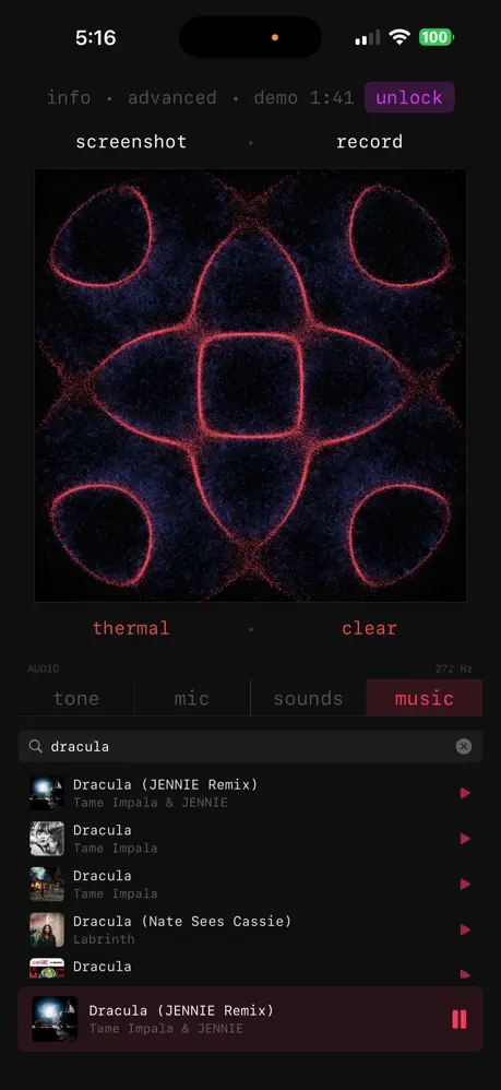 Cymatica music visualizer with thermal colors